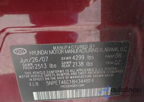 2008 Hyundai Sonata Gls из США, поврежденный, VIN 5NPET46C18H344814